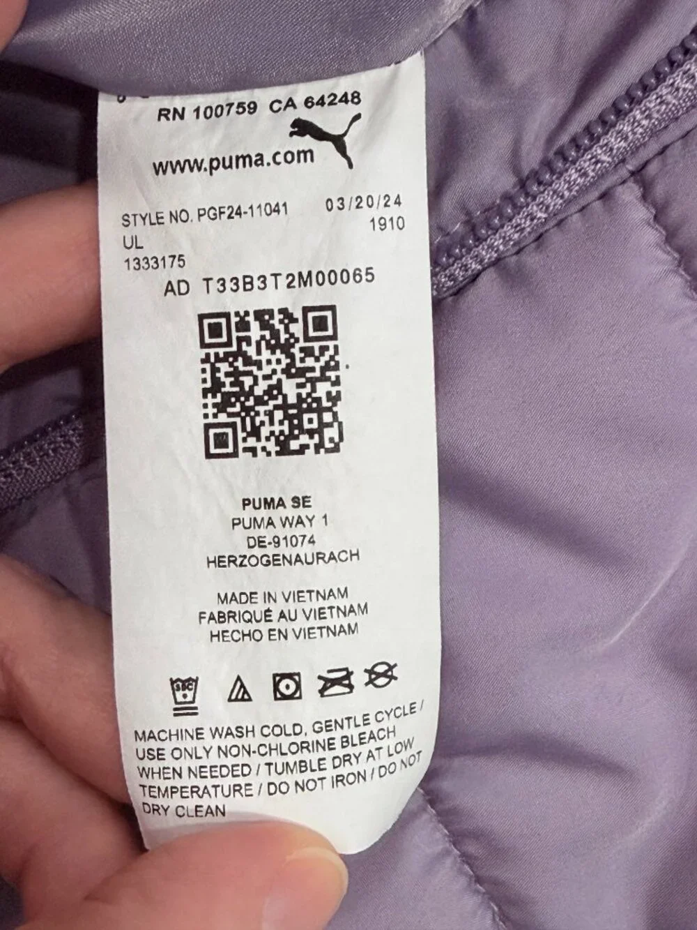 PUMA Girl's 4T Lilac Puffer Vest Neon Green Trim Lightweight Quilted